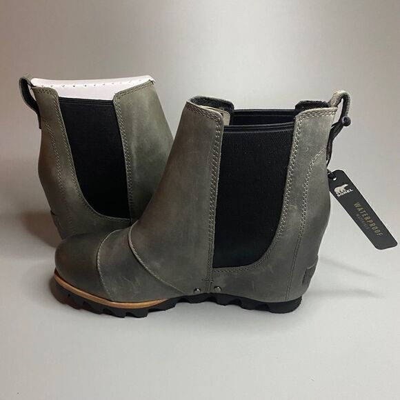 Sorel Lea Wedge Boots Joan of Arctic Chelsea Quarry Grey Black 5 waterproof